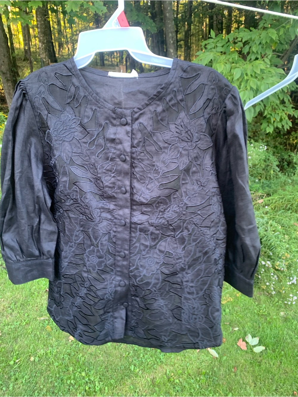 Black Embroidered Button-Front blouse